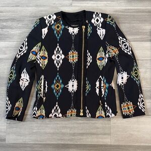 Etro Black Jacket with Multicolor Geometric Pattern
